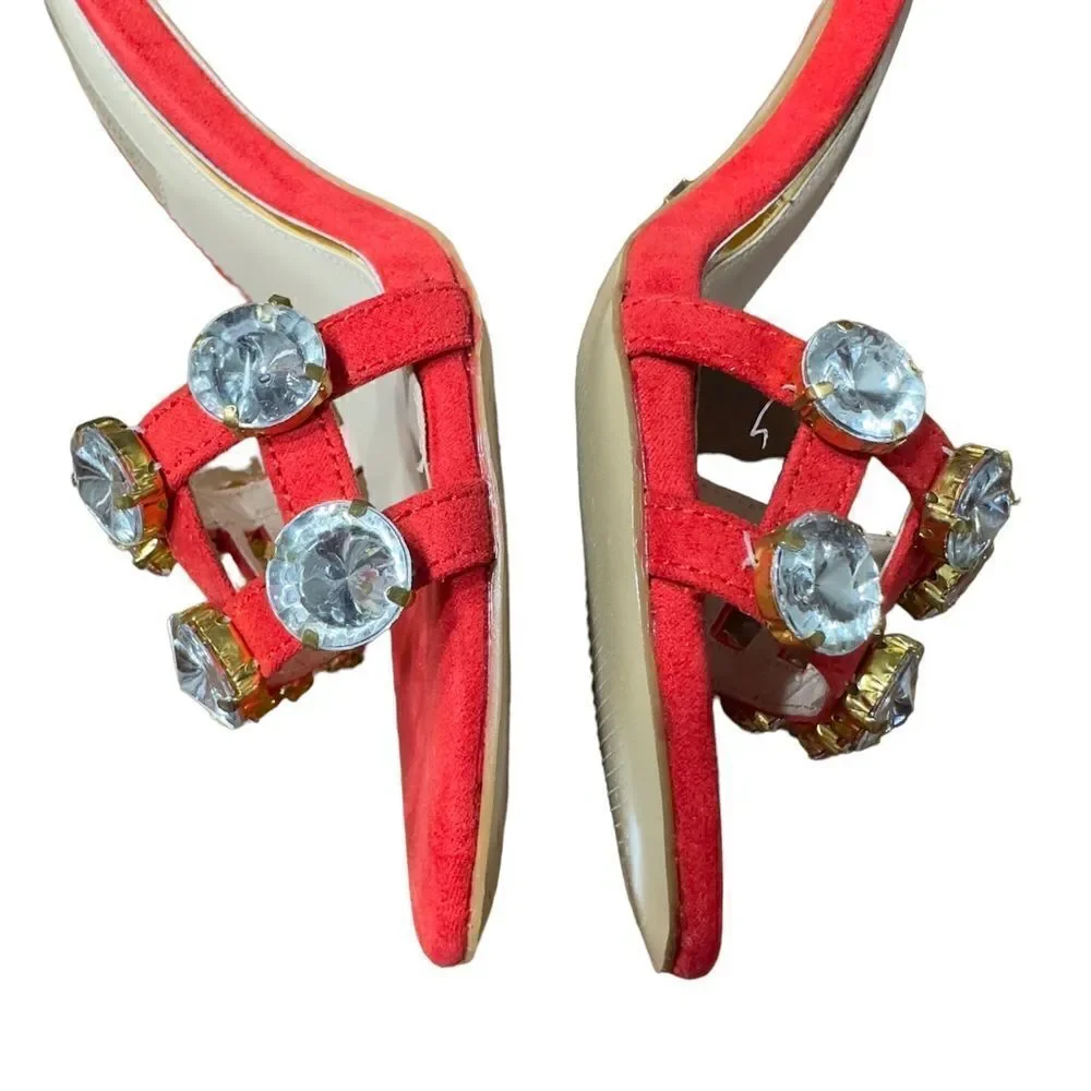 PRIMA DONNA Collection Big Studs Red Strappy Heeled Sandals Size 37 (6.5 US)